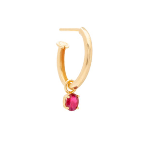 Aynur Abbott - E#52 Gold hoop medium with ruby earring